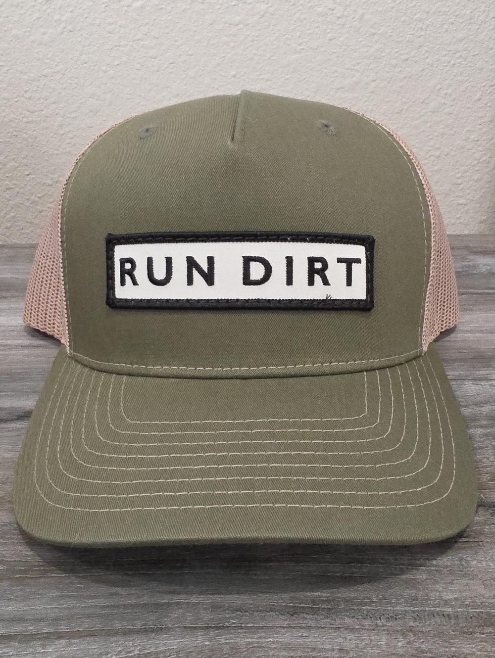 Run Dirt Olive & Beige Mesh Trucker Hat